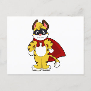Carte Postale Tigre en héros avec masque et cape