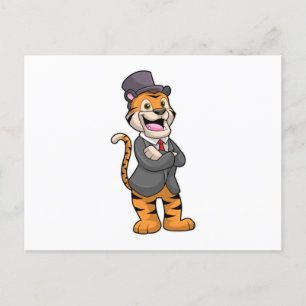 Carte Postale Tigre en marié avec veste et chapeau