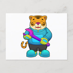 Carte Postale Tigre en mécanicien avec clé à écrou