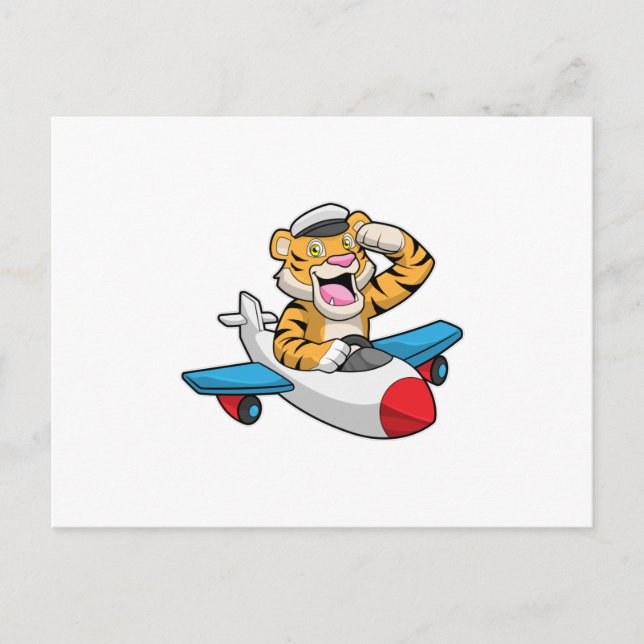 Carte Postale Tigre en tant que pilote dans un avion (Devant)
