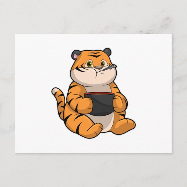 Carte Postale Tigre mangeant dans un bol (Devant)