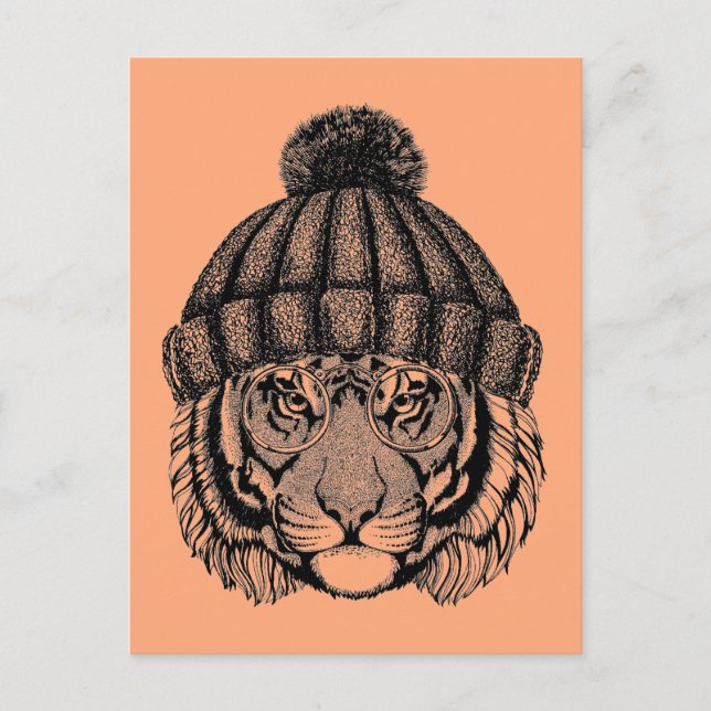 Carte Postale Tigre prêt pour la mode hiver (Devant)