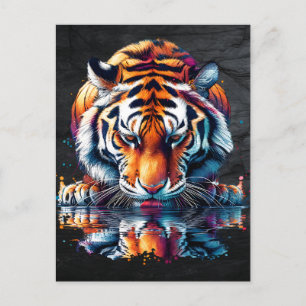 Carte Postale Tigre regardant la réflexion dans l'eau