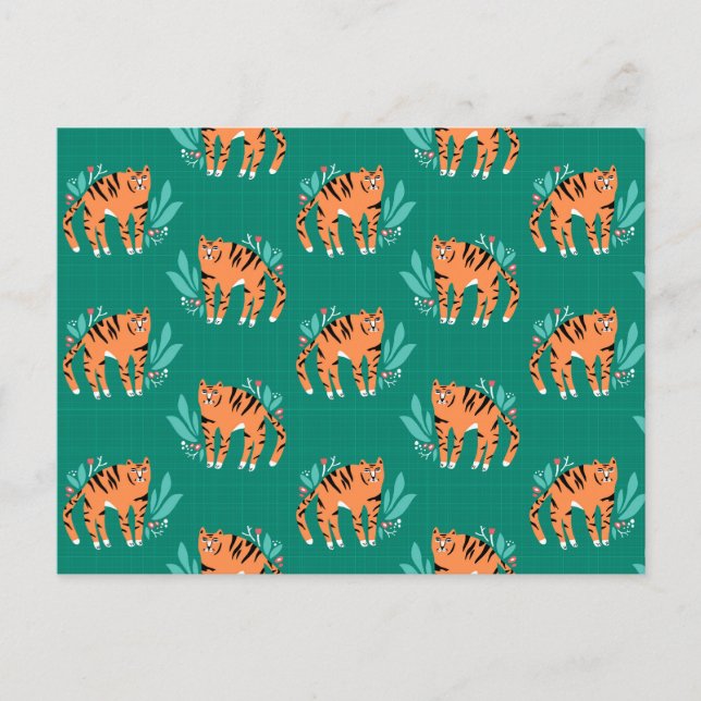Carte Postale Tigres avec fleurs (Devant)