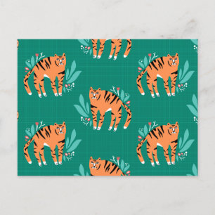 Carte Postale Tigres avec fleurs