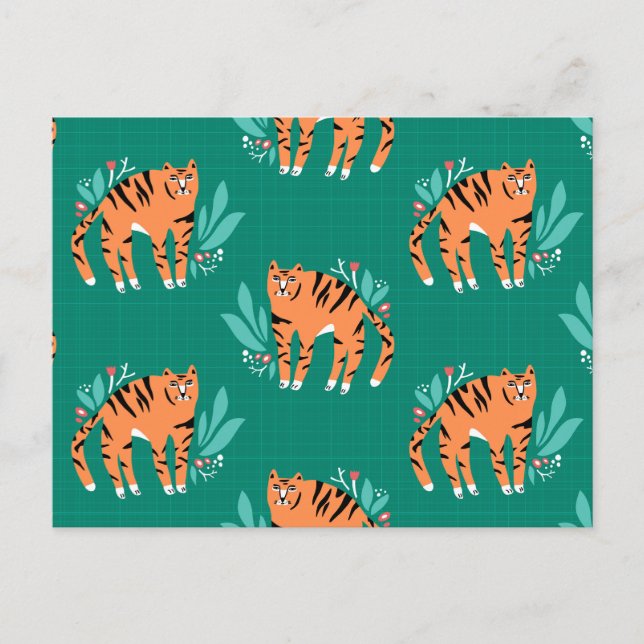 Carte Postale Tigres avec fleurs (Devant)
