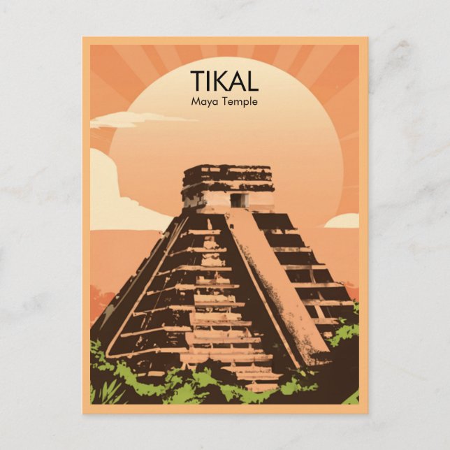 Carte Postale Tikal Guatemala Maya Temple aquarelle (Devant)
