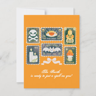 Carte Postale Timbre Citrouille de saison Éffrayante Halloween R
