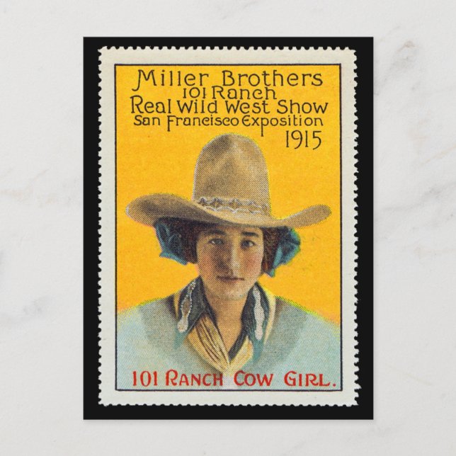 Carte Postale Timbre d'affiche de cow-girl de 101 ranchs, #1, (Devant)