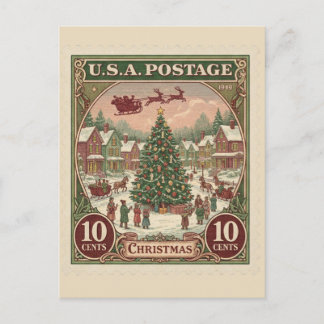 Carte Postale Timbre de Noël Vintage