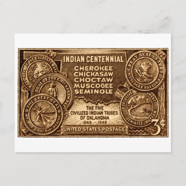 Carte Postale Timbre du centenaire indien de l'Oklahoma 1948 (Devant)