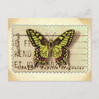 Carte postale Timbre Papillon à look vintage