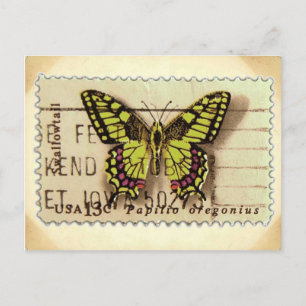 Carte postale Timbre Papillon à look vintage