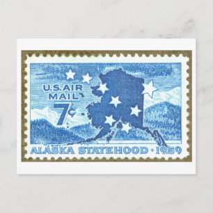Carte Postale Timbre vintage de l'état de l'Alaska