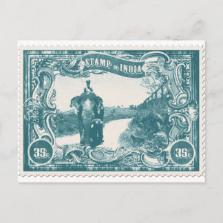 Carte Postale Timbre vintage d'Inde avec éléphant