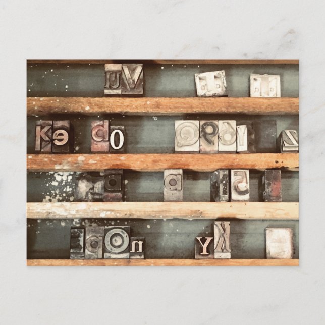 Carte Postale timbres de bloc d'impression antique (Devant)