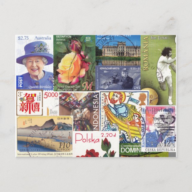 Carte Postale Timbres Mondiaux de Voyage (Collage) (Devant)
