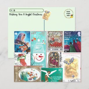 Carte Postale Timbres personnalisés en pot de Noël
