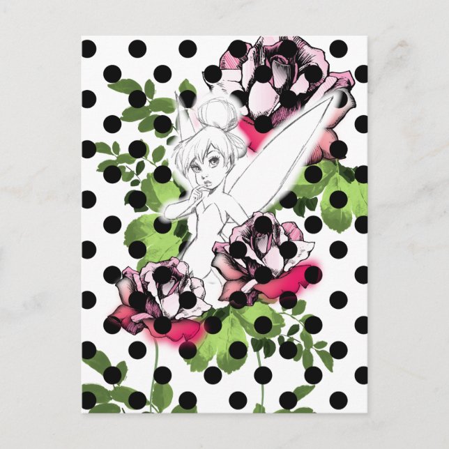 Carte Postale Tinker Bell Sketch avec Roses et Pois (Devant)