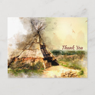 Carte Postale Tipi tribal et flèche du coeur Boho Teepee Merci