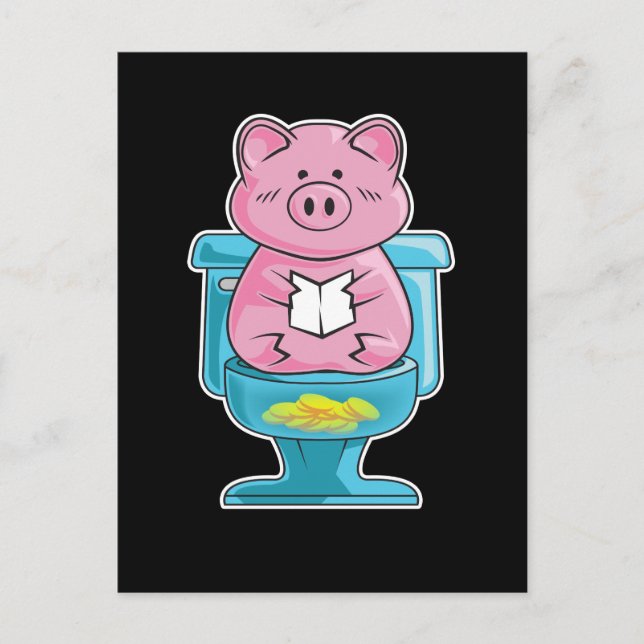 Carte Postale Tirelire Cochon Mignon et Drôle sur Toilette (Devant)