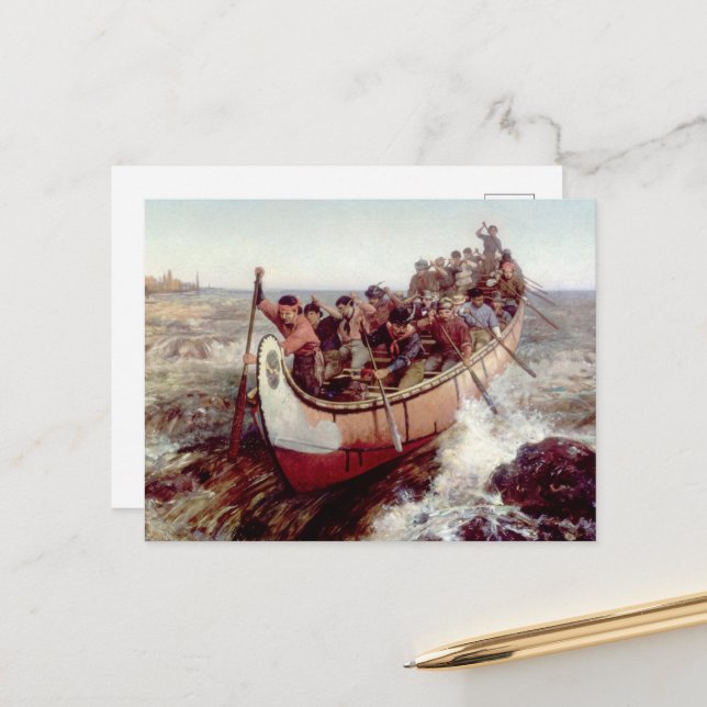 Carte Postale Tirer sur les rapides par Frances Anne Hopkins (Devant/Arrière en situation)