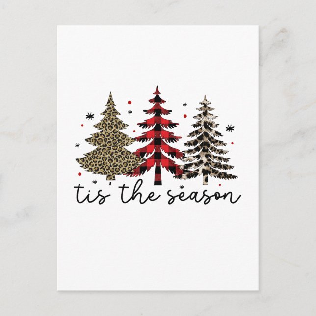 Carte Postale "Tis the Season" Plaid Leopard Christmas Trees (Devant)