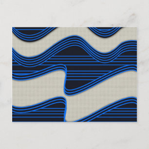 Carte Postale Tissu blanc Tissu bleu néon lignes Imprimer