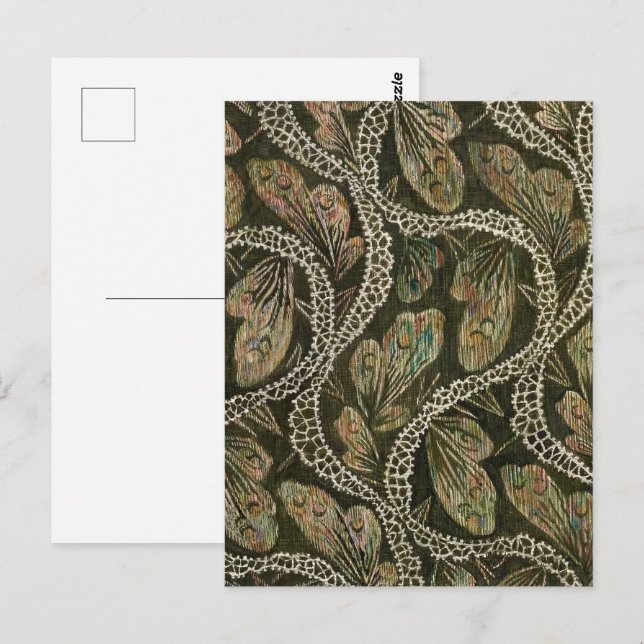Carte Postale Tissu vintage années 1930 motif dentelle paon (Devant / Derrière)
