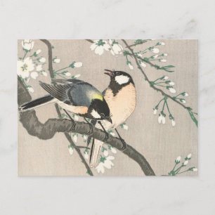 Carte Postale Tit sur la branche cerise Peinture par Ohara Koson