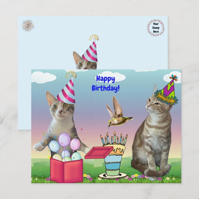 Carte postale Tito et Taz Birthday Cats (Devant / Derrière)