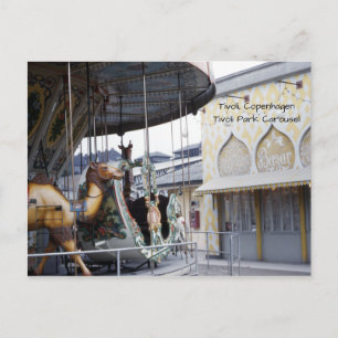 Carte Postale Tivoli Park Copenhagen Carousel Vintage des années