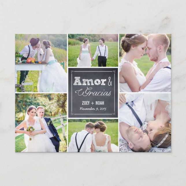 Carte Postale Tiza boda collage le agradece las postales (Devant)