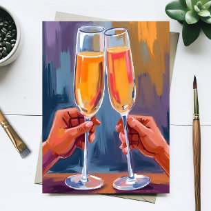 Carte Postale Toast au Champagne   Peinture aquarelle célébratoi