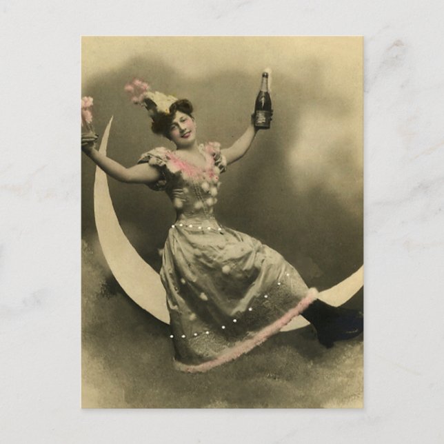Carte Postale Toast de Champagne sur une lune de croissant (Devant)