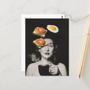 Carte Postale Toast surréaliste avec une femme d'oeuf avec café