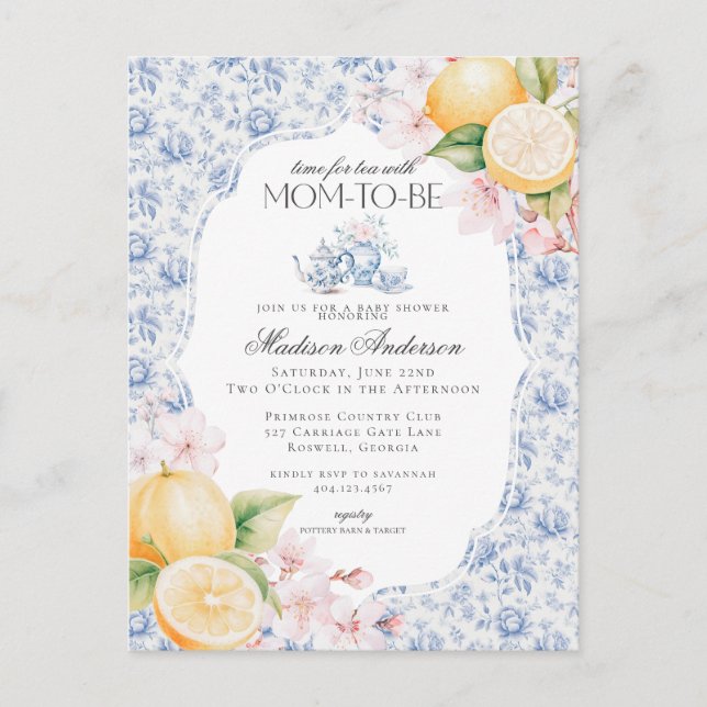 Carte Postale Toile Baby shower Tea Party Blue Chinoiserie (Devant)