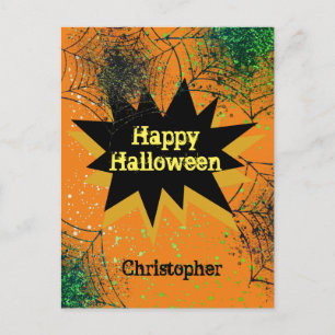 Carte Postale Toile d'araignée noire orange Joyeux Halloween