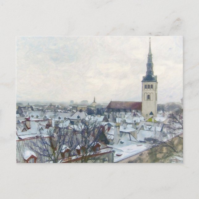 Carte Postale Toits d'hiver à Tallinn, Estonie Europe Art (Devant)