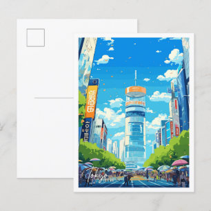 Carte Postale Tokyo Japon Art Illustration de voyage vintage