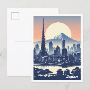 Carte Postale Tokyo Japon Art Vintage Illustration Voyage