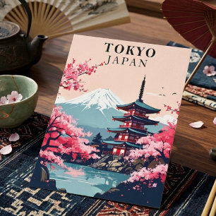 Carte Postale Tokyo Japon Fleur de Cerisier Vintage Pagode Voyag