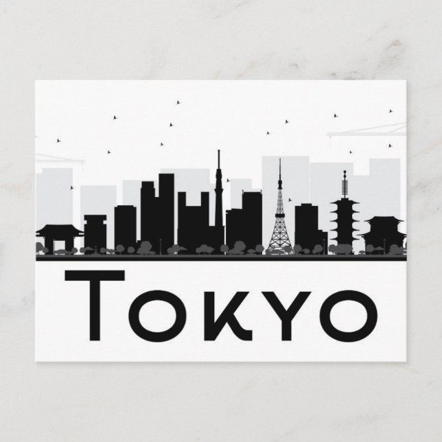 Carte Postale Tokyo, Japon | Skyline de la ville noire et blanch (Devant)