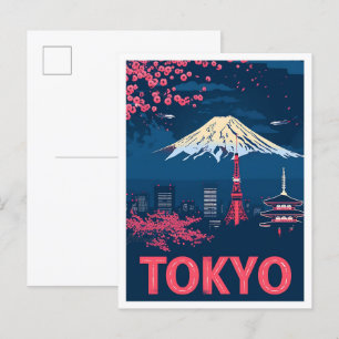 Carte Postale Tokyo Japon Vintage Art Illustration de voyage