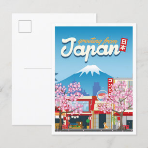 Carte Postale Tokyo Japon Voyage Vintage d'illustration