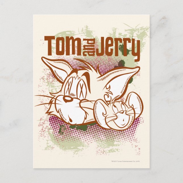 Carte Postale Tom et brun et vert de Jerry (Devant)