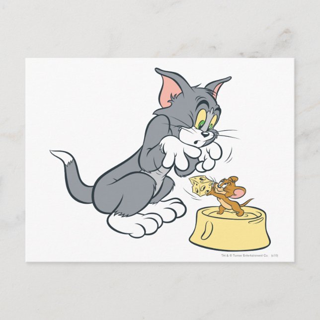 Carte Postale Tom et Jerry nourrissent le chat (Devant)