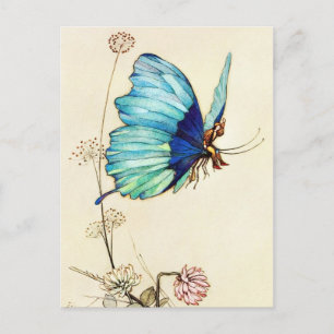 Carte Postale Tom Thumb fait un tour sur un papillon bleu