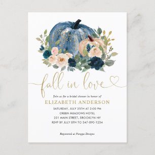 Carte Postale Tombe en amour Blue Floral Citrouille Fête des mar