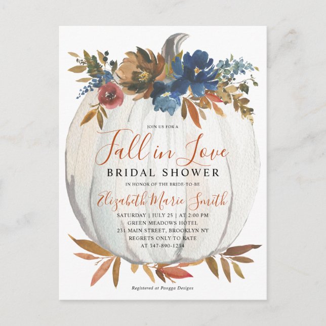 Carte Postale Tombe en amour Blue Floral Citrouille Fête des mar (Devant)